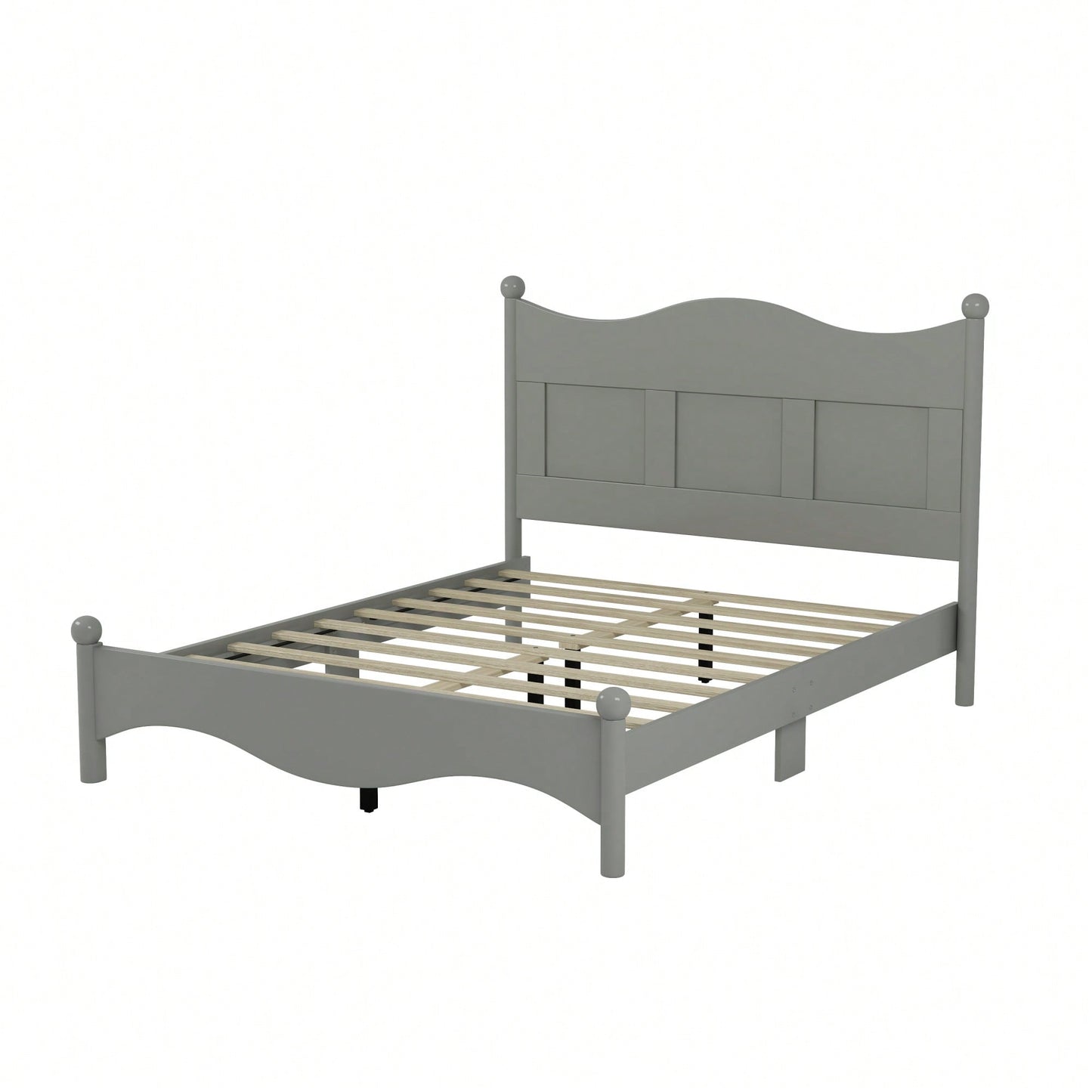 Elegant Retro Style Queen Size Wood Platform Bed Frame With Wooden Slat Support In White