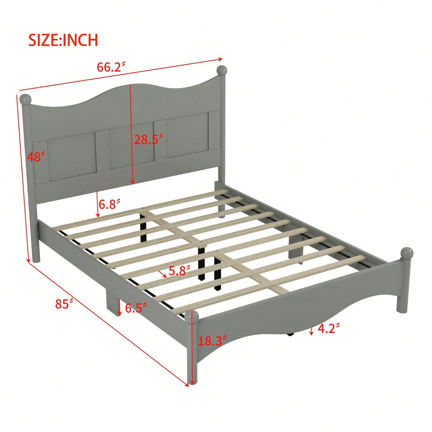 Elegant Retro Style Queen Size Wood Platform Bed Frame With Wooden Slat Support In White