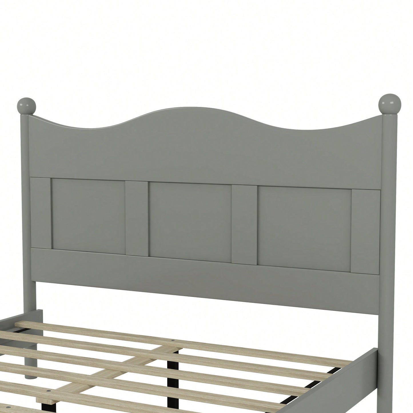 Elegant Retro Style Queen Size Wood Platform Bed Frame With Wooden Slat Support In White