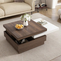 Modern Rotatable Square Coffee Table With Wood Grain Finish And Hidden Storage For Living Room Black And Brown