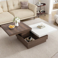 Modern Rotatable Square Coffee Table With Wood Grain Finish And Hidden Storage For Living Room Black And Brown