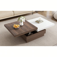 Modern Rotatable Square Coffee Table With Wood Grain Finish And Hidden Storage For Living Room Black And Brown