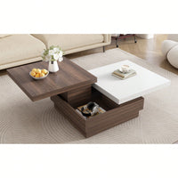 Modern Rotatable Square Coffee Table With Wood Grain Finish And Hidden Storage For Living Room Black And Brown