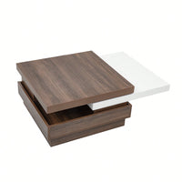 Modern Rotatable Square Coffee Table With Wood Grain Finish And Hidden Storage For Living Room Black And Brown