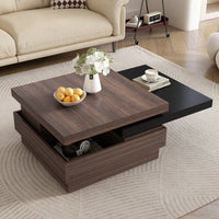 Modern Rotatable Square Coffee Table With Wood Grain Finish And Hidden Storage For Living Room Black And Brown