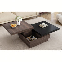 Modern Rotatable Square Coffee Table With Wood Grain Finish And Hidden Storage For Living Room Black And Brown