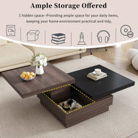 Modern Rotatable Square Coffee Table With Wood Grain Finish And Hidden Storage For Living Room Black And Brown