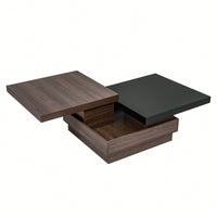 Modern Rotatable Square Coffee Table With Wood Grain Finish And Hidden Storage For Living Room Black And Brown