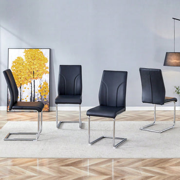 Elegant Set Of 4 White High Back Dining Chairs With PU Upholstery For Restaurants Kitchens And Living Rooms