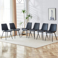 Set Of 6 Curved Black Leather Dining Chairs With Metal Legs For Restaurants Kitchens And Offices