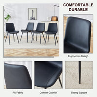 Set Of 6 Curved Black Leather Dining Chairs With Metal Legs For Restaurants Kitchens And Offices