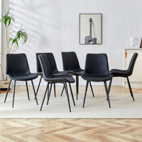 Set Of 6 Curved Black Leather Dining Chairs With Metal Legs For Restaurants Kitchens And Offices