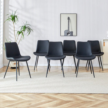 Set Of 6 Curved Black Leather Dining Chairs With Metal Legs For Restaurants Kitchens And Offices
