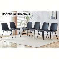 Set Of 6 Curved Black Leather Dining Chairs With Metal Legs For Restaurants Kitchens And Offices