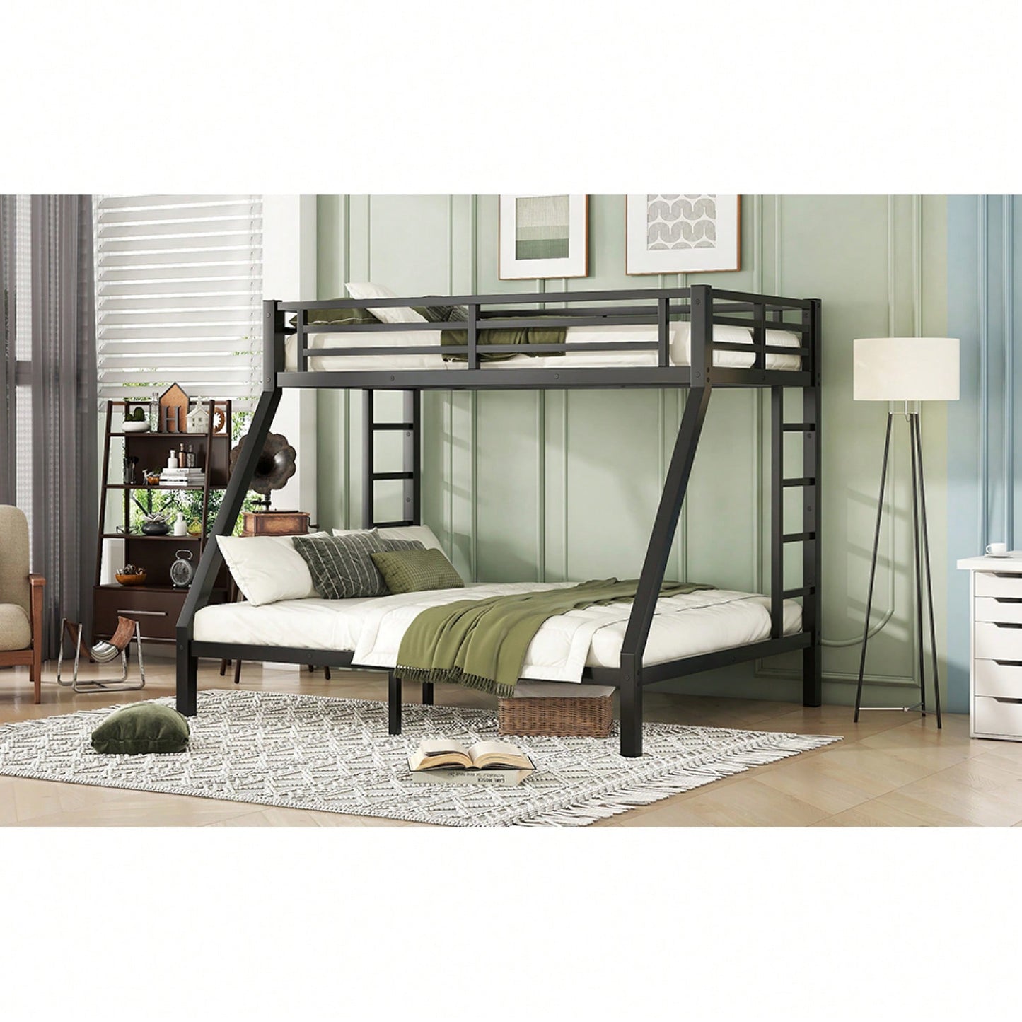 Metal Twin XL Over Queen Bunk Bed For Space-Saving Comfort Ideal For Teens And Adults No Box Spring Required Noise-Reducing Design