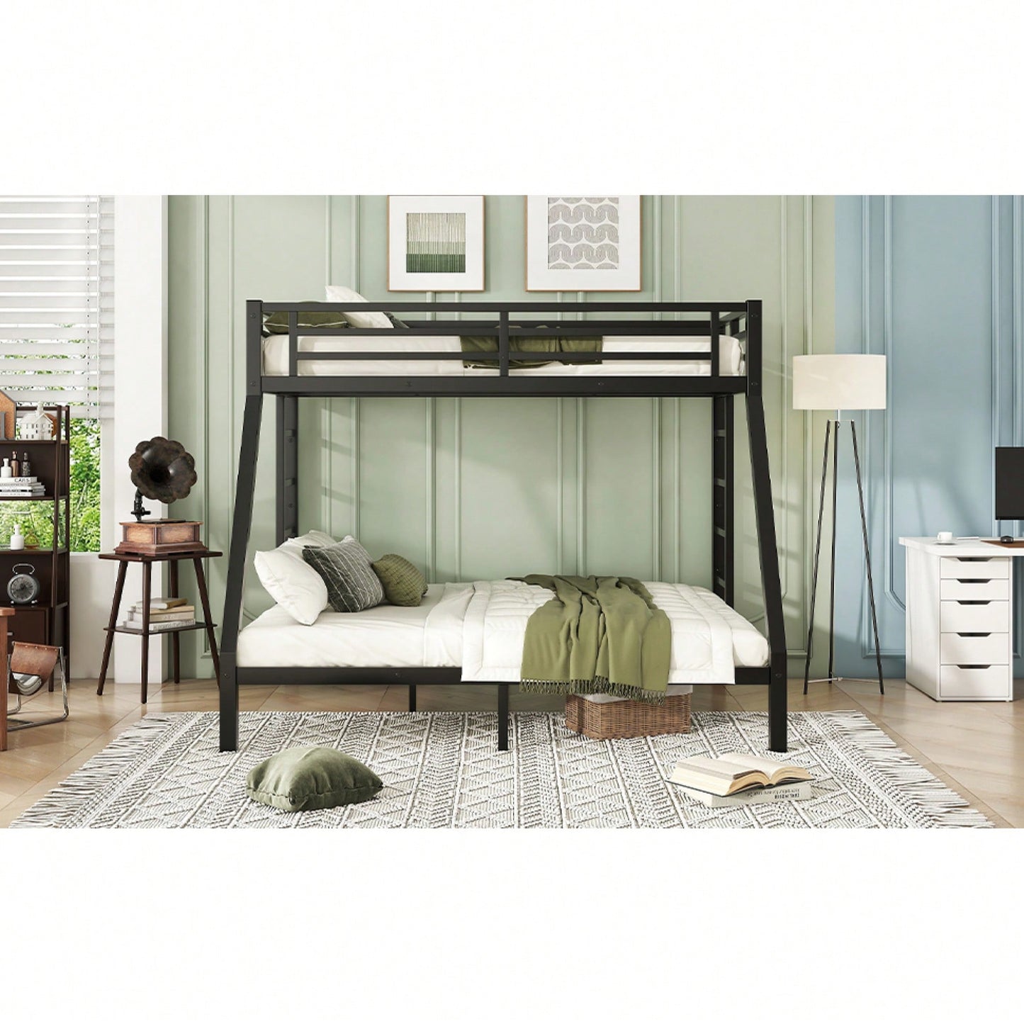 Metal Twin XL Over Queen Bunk Bed For Space-Saving Comfort Ideal For Teens And Adults No Box Spring Required Noise-Reducing Design