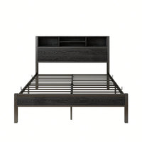 Full Size Metal Platform Bed Frame with Storage Headboard and Charging Station Easy Assembly Noise-Free Design No Box Spring Required Black