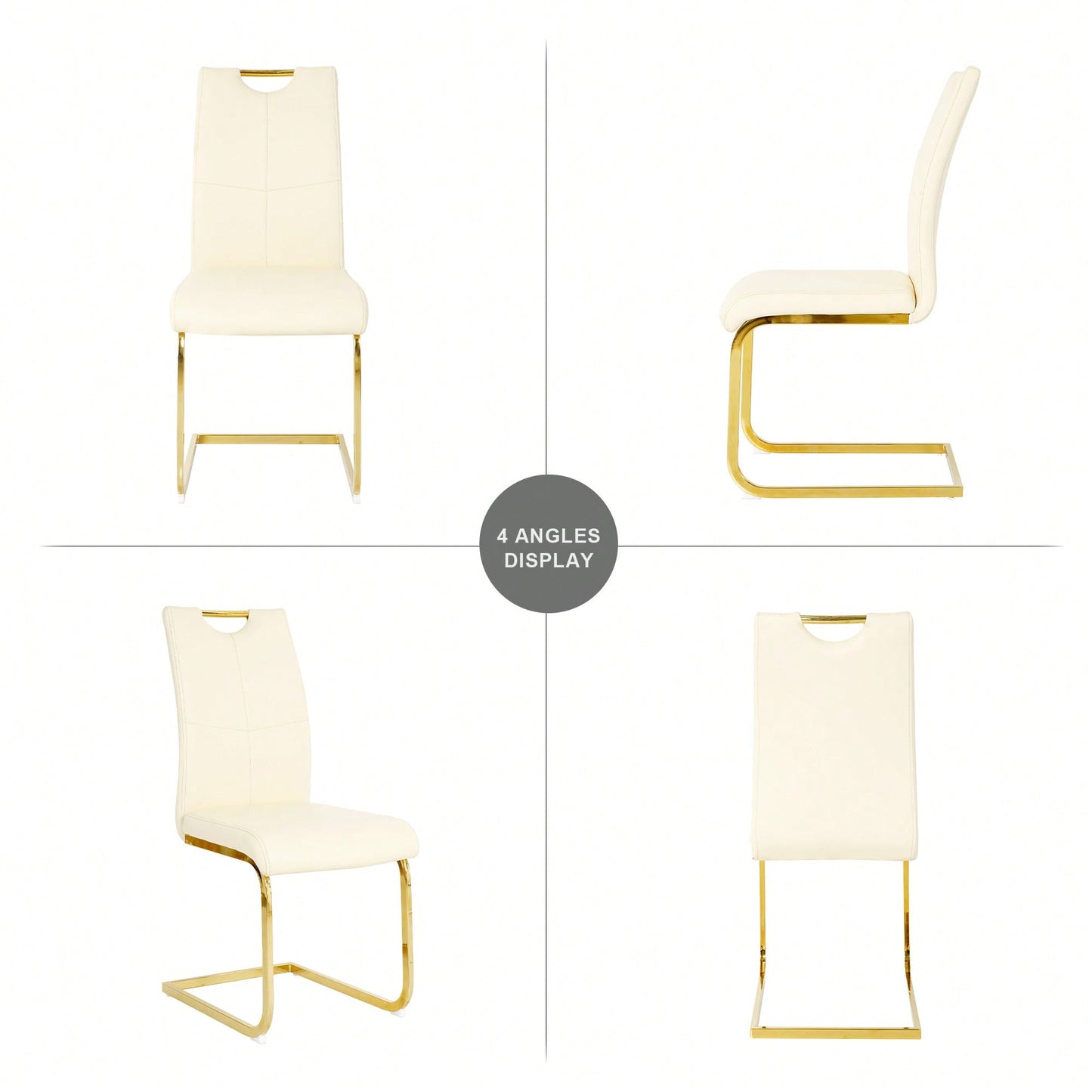 Elegant Light Yellow PU Upholstered Dining Chairs With Gold Metal Legs Set Of 4 For Kitchen Living Room Bedroom