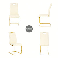 Elegant Light Yellow PU Upholstered Dining Chairs With Gold Metal Legs Set Of 4 For Kitchen Living Room Bedroom