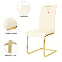 Elegant Light Yellow PU Upholstered Dining Chairs With Gold Metal Legs Set Of 4 For Kitchen Living Room Bedroom