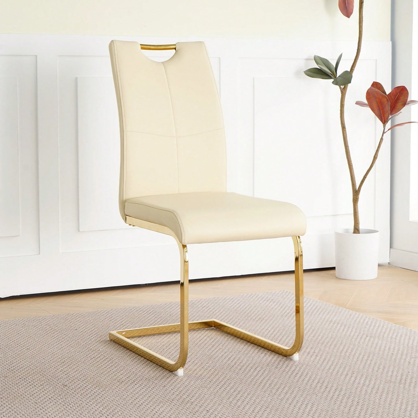 Elegant Light Yellow PU Upholstered Dining Chairs With Gold Metal Legs Set Of 4 For Kitchen Living Room Bedroom