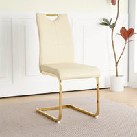 Elegant Light Yellow PU Upholstered Dining Chairs With Gold Metal Legs Set Of 4 For Kitchen Living Room Bedroom