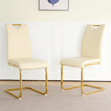 Elegant Light Yellow PU Upholstered Dining Chairs With Gold Metal Legs Set Of 4 For Kitchen Living Room Bedroom