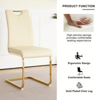 Elegant Light Yellow PU Upholstered Dining Chairs With Gold Metal Legs Set Of 4 For Kitchen Living Room Bedroom