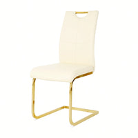 Elegant Light Yellow PU Upholstered Dining Chairs With Gold Metal Legs Set Of 4 For Kitchen Living Room Bedroom