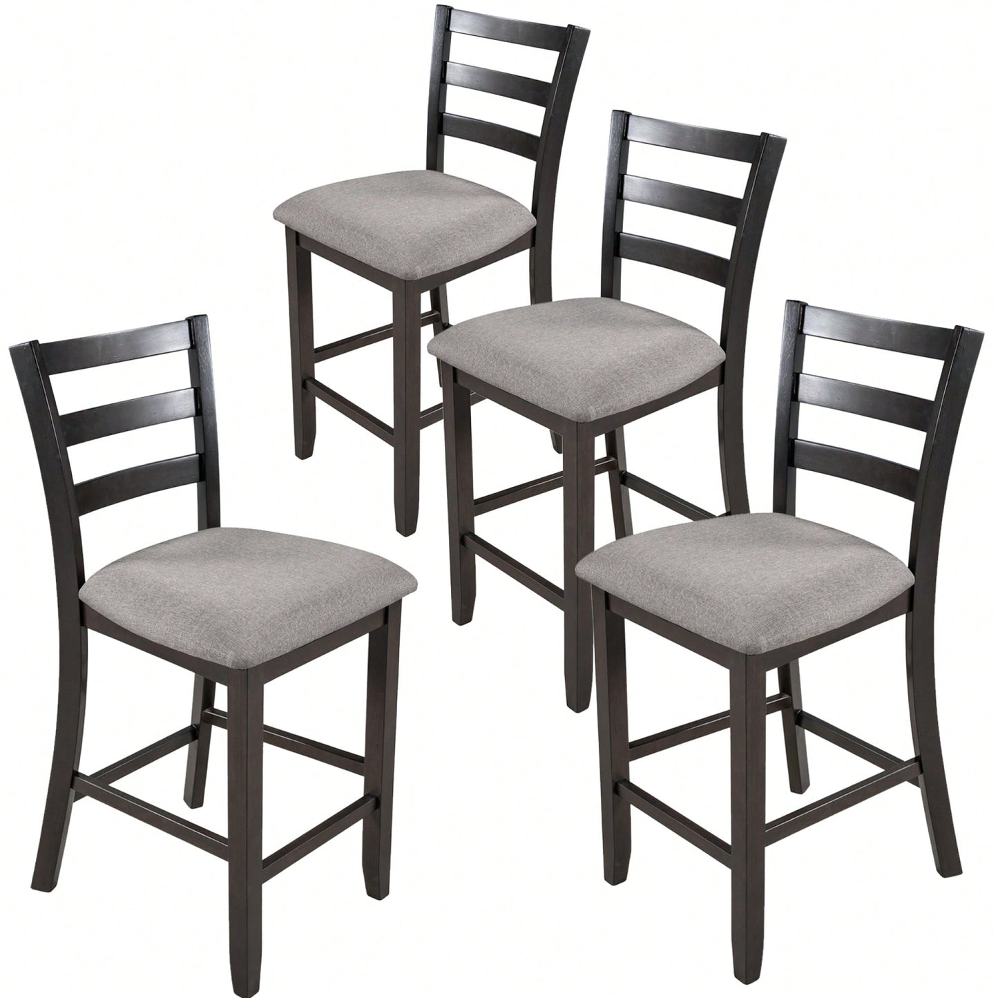 Set Of 4 Espresso Wooden Counter Height Dining Chairs With Comfortable Padded Seats