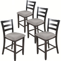 Set Of 4 Espresso Wooden Counter Height Dining Chairs With Comfortable Padded Seats