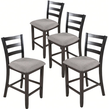 Set Of 4 Espresso Wooden Counter Height Dining Chairs With Comfortable Padded Seats