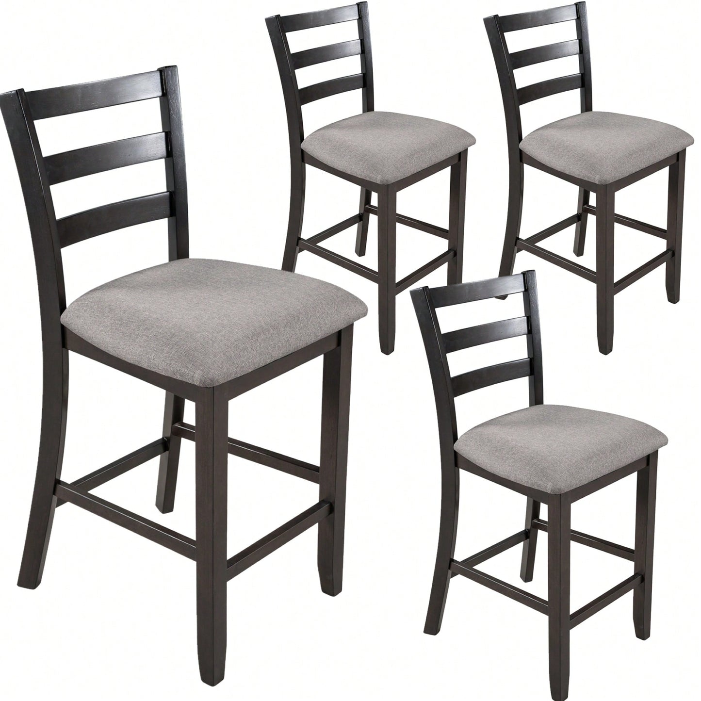 Set Of 4 Espresso Wooden Counter Height Dining Chairs With Comfortable Padded Seats