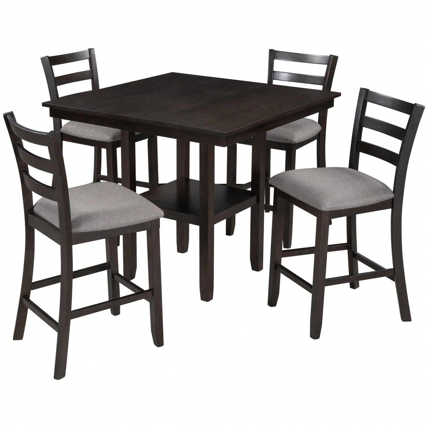 Set Of 4 Espresso Wooden Counter Height Dining Chairs With Comfortable Padded Seats