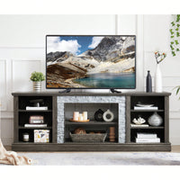 Modern Large TV Stand With Faux Stacked Stone Design And Ample Storage Space, 70.12" Wide Entertainment Center In Grey