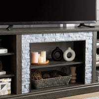 Modern Large TV Stand With Faux Stacked Stone Design And Ample Storage Space, 70.12" Wide Entertainment Center In Grey