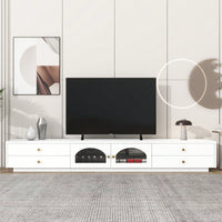 Elegant Fluted Glass Door TV Stand For TVs Up To 95 Inches, Stylish Media Console With Tempered Glass Shelf And Ample Storage Options In White