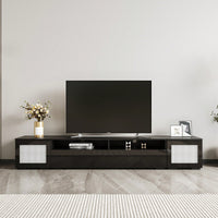 Modern Rattan Style TV Console Table With Push To Open Doors For TVs Up To 90 Inches And Color Changing LED Lights