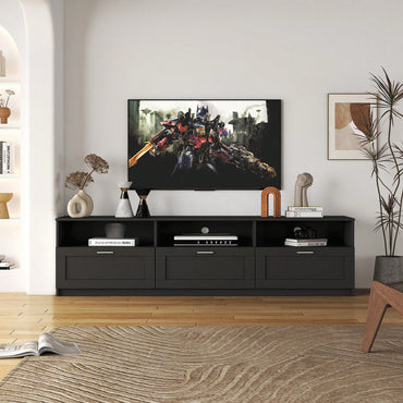 Sleek Modern Minimalist 80 Inch TV Stand With Open Storage For Living Room And Bedroom