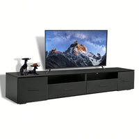 Modern Black TV Stand For Living Room Fits Up To 90 Inch TV With 4 Storage Drawers High Gloss Waterproof Entertainment Center Console