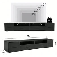 Modern Black TV Stand For Living Room Fits Up To 90 Inch TV With 4 Storage Drawers High Gloss Waterproof Entertainment Center Console