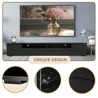 Modern Black TV Stand For Living Room Fits Up To 90 Inch TV With 4 Storage Drawers High Gloss Waterproof Entertainment Center Console