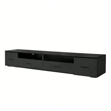 Modern Black TV Stand For Living Room Fits Up To 90 Inch TV With 4 Storage Drawers High Gloss Waterproof Entertainment Center Console