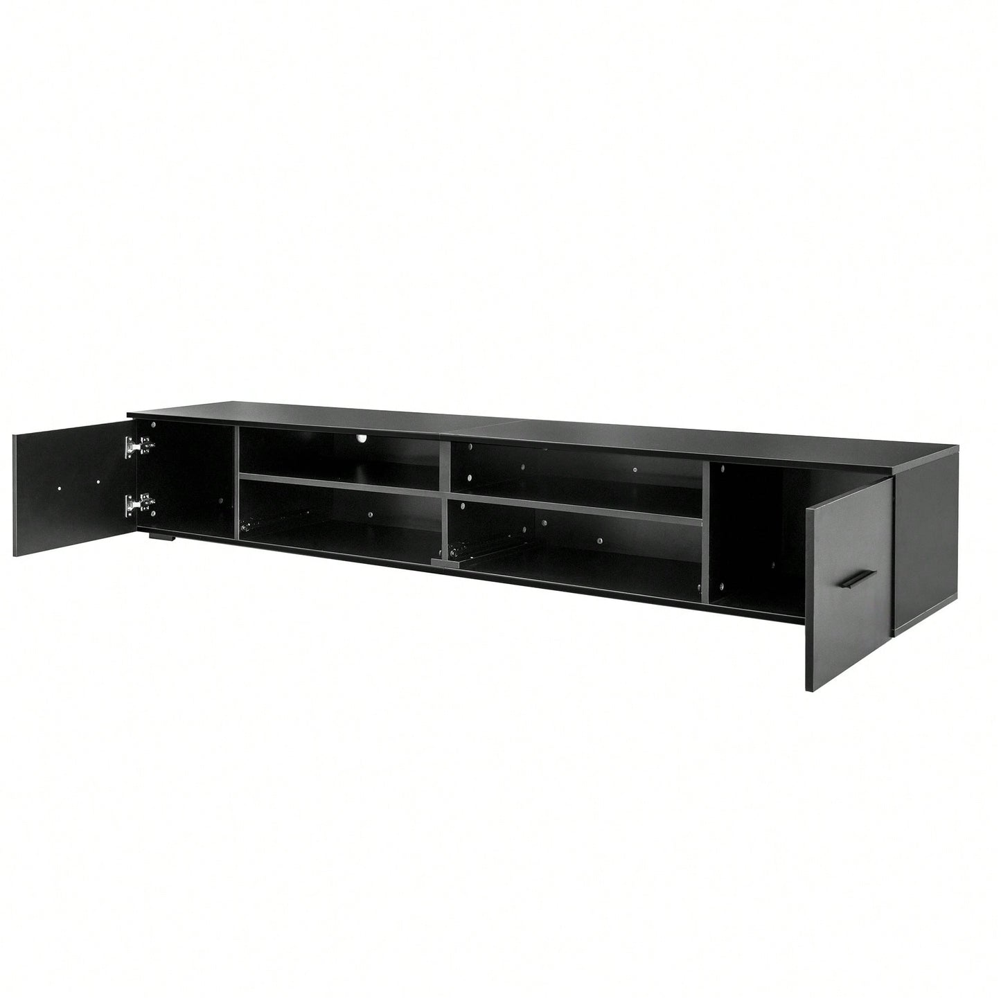 Modern Black TV Stand For Living Room Fits Up To 90 Inch TV With 4 Storage Drawers High Gloss Waterproof Entertainment Center Console