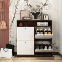 Shoe Storage Cabinet With 4 Flip Drawers Freestanding Organizer With Wooden Handle For Entryway And Hallway