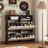 Shoe Storage Cabinet With 4 Flip Drawers Freestanding Organizer With Wooden Handle For Entryway And Hallway