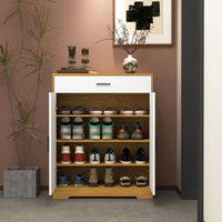 4-Tier Freestanding Wooden Shoe Cabinet With Drawer And Adjustable Shelves For Entryway And Hallway Storage