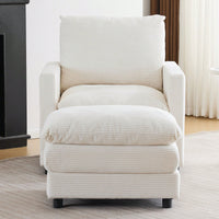 Oversized Upholstered Corduroy Armchair With Ottoman For Living Room Bedroom Office In Beige