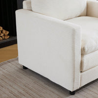 Oversized Upholstered Corduroy Armchair With Ottoman For Living Room Bedroom Office In Beige