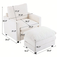 Oversized Upholstered Corduroy Armchair With Ottoman For Living Room Bedroom Office In Beige
